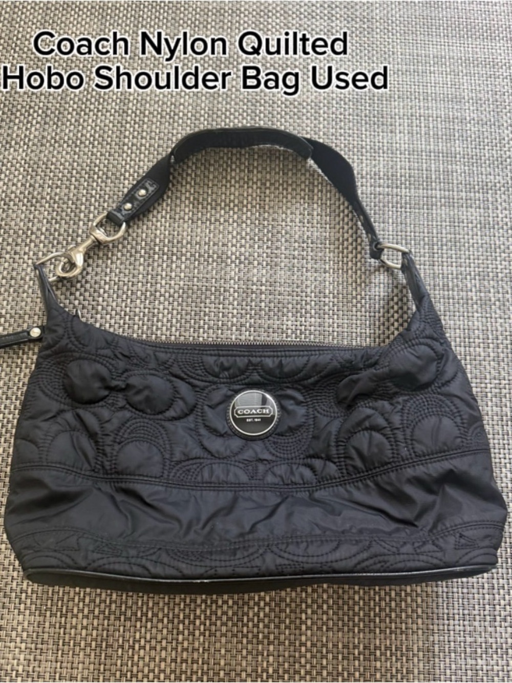 Coach Quilted Nylon Hobo Shoulder Bag - Black Used